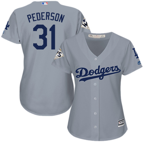 Dodgers #31 Joc Pederson Grey Alternate Road World Series Bound Women's Stitched MLB Jersey